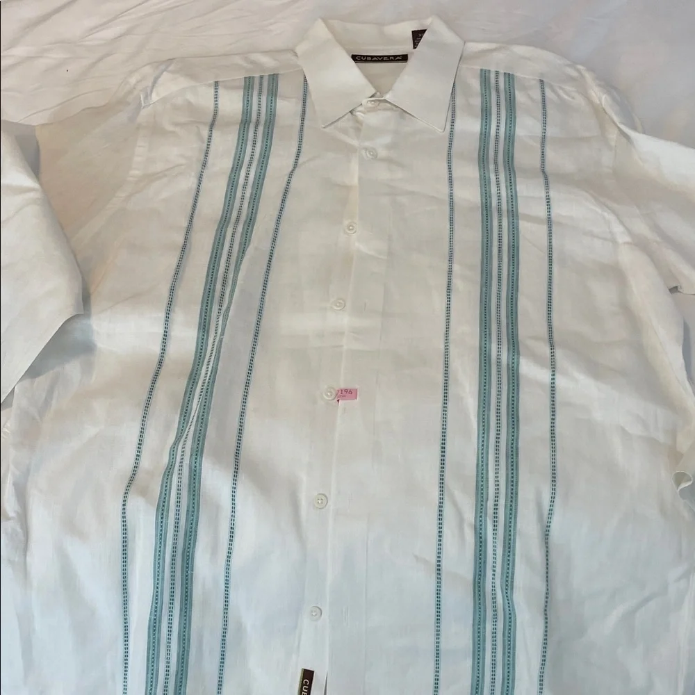 Cubavera White Shirt with Blue Stripes